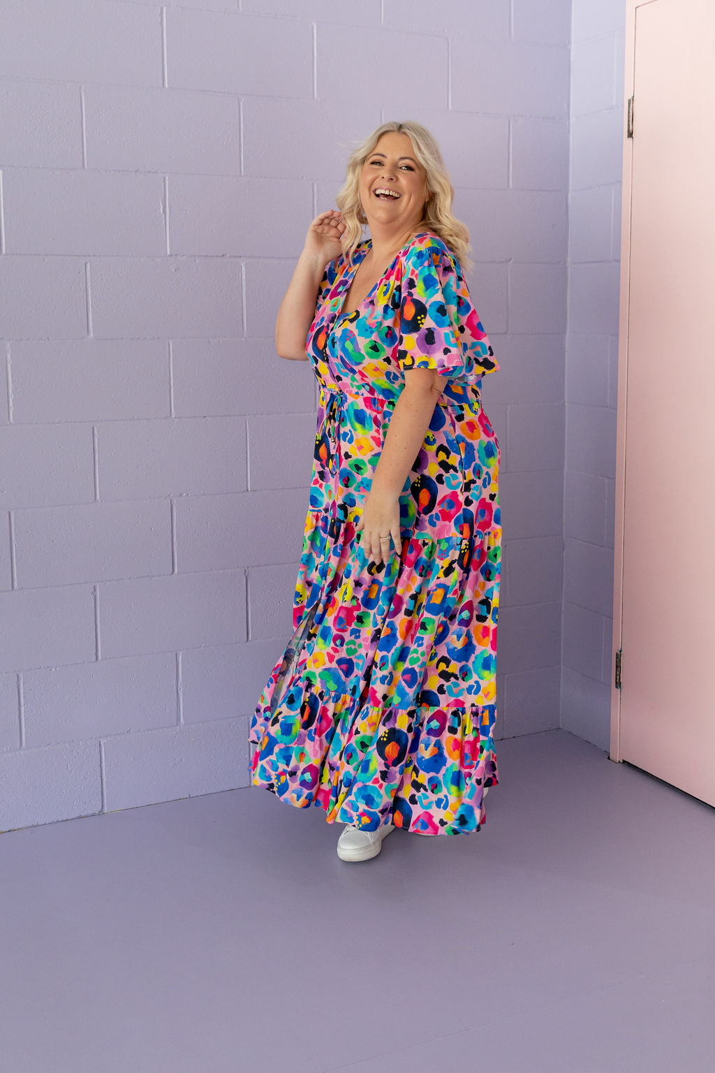 Bonnie Maxi Dress in Rainbow Leopard Pink by Kasey Rainbow