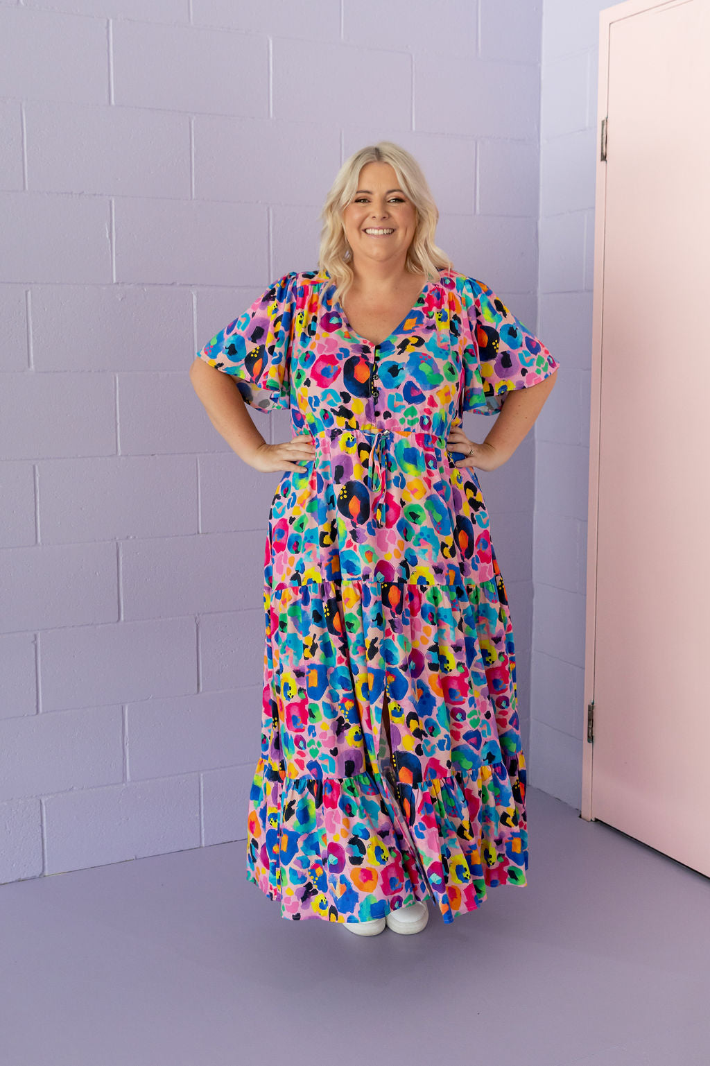 Bonnie Maxi Dress in Rainbow Leopard Pink by Kasey Rainbow