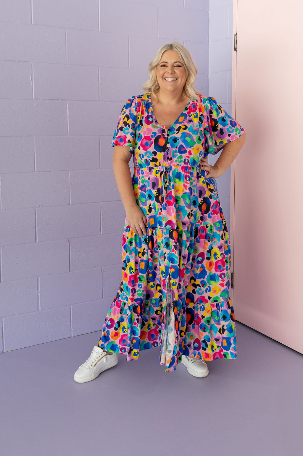 Bonnie Maxi Dress in Rainbow Leopard Pink by Kasey Rainbow