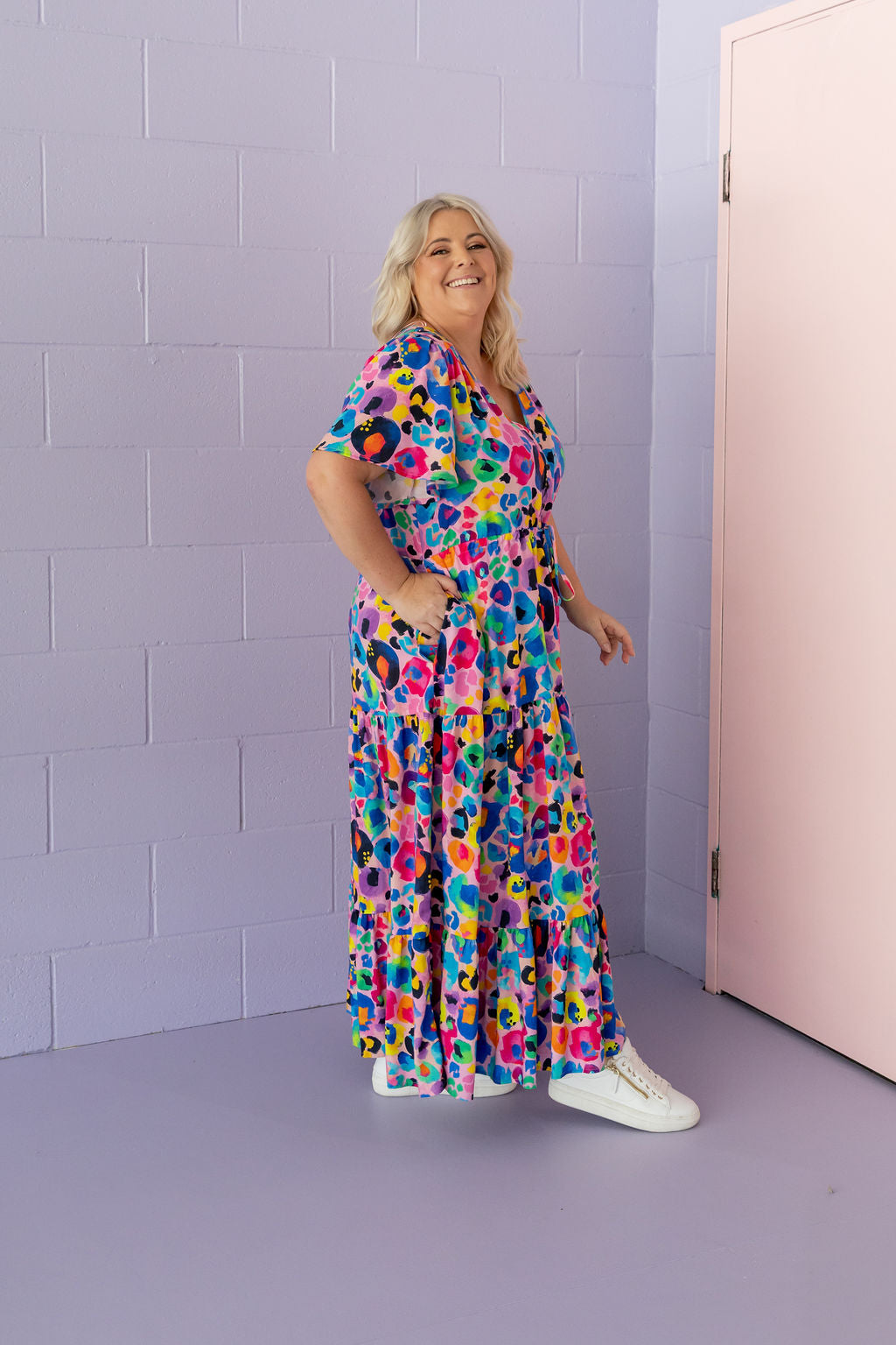 Bonnie Maxi Dress in Rainbow Leopard Pink by Kasey Rainbow