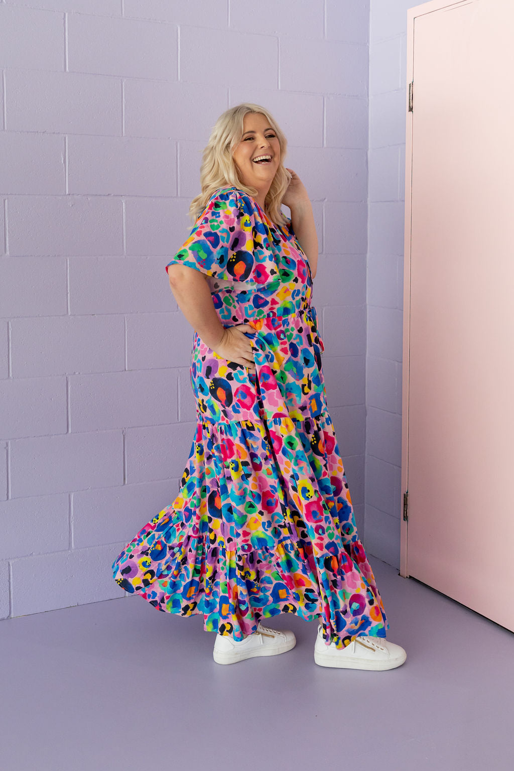 Bonnie Maxi Dress in Rainbow Leopard Pink by Kasey Rainbow