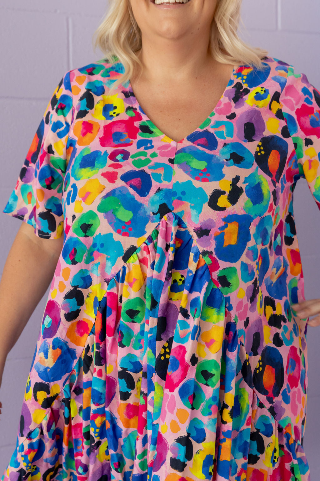 Peak Midi Dress in Rainbow Leopard Pink by Kasey Rainbow