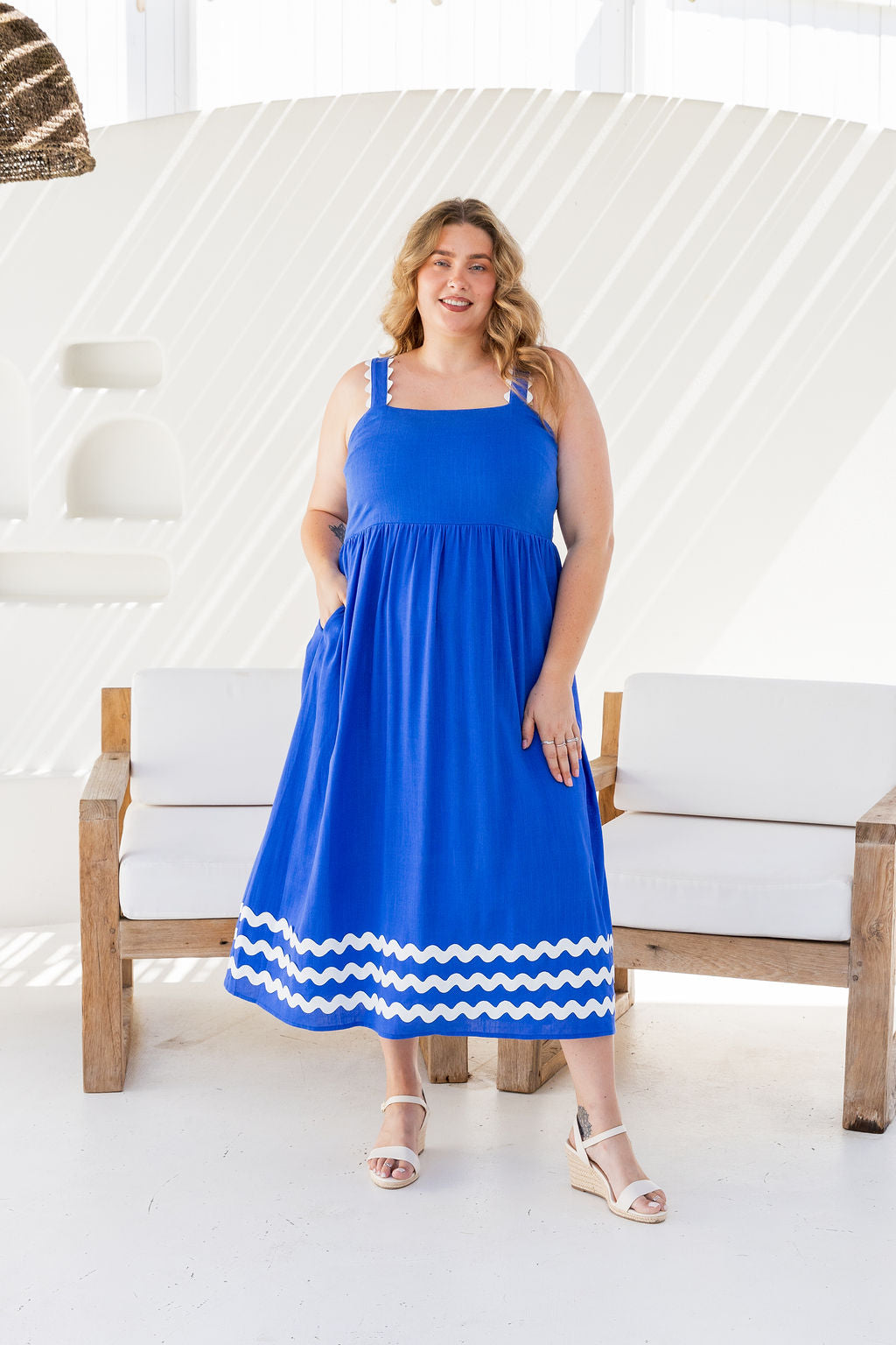 Angel Linen Blend Maxi Dress in Elemental Blue