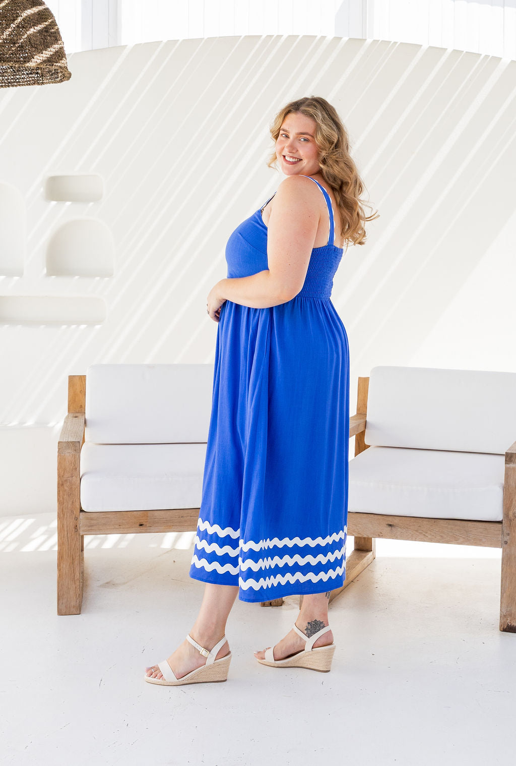 Angel Linen Blend Maxi Dress in Elemental Blue