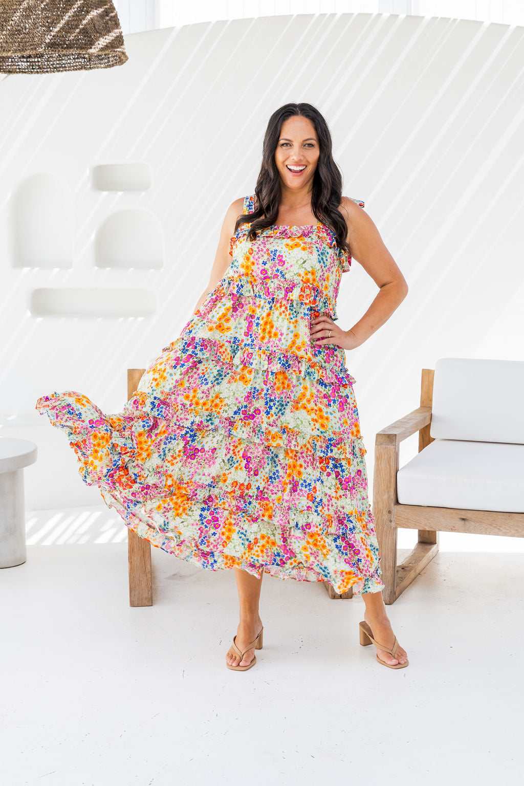 Talia Midi Dress in Flower Field
