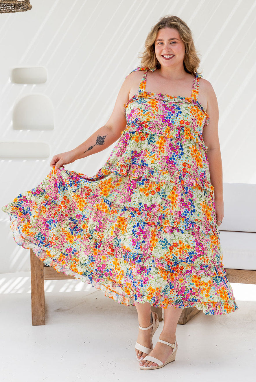 Talia Midi Dress in Flower Field