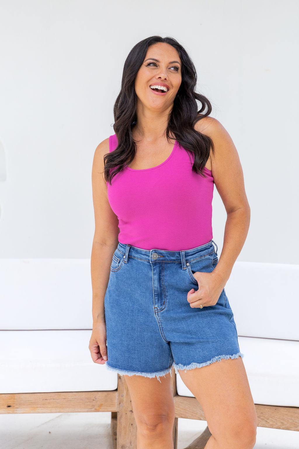 Ayla Denim Shorts in Mid Blue Wash