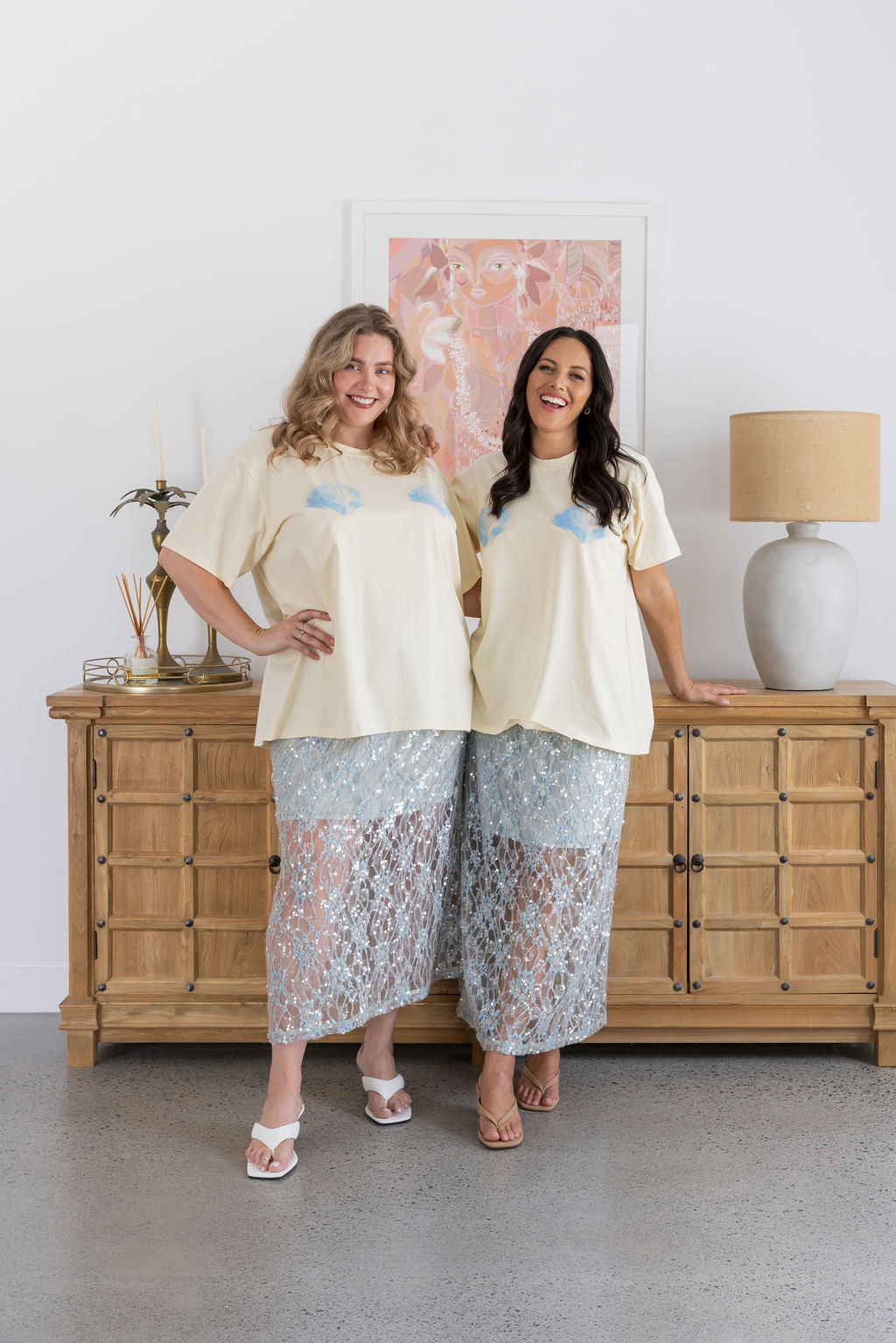 Zena Embelished Skirt in Grey/Blue Lace