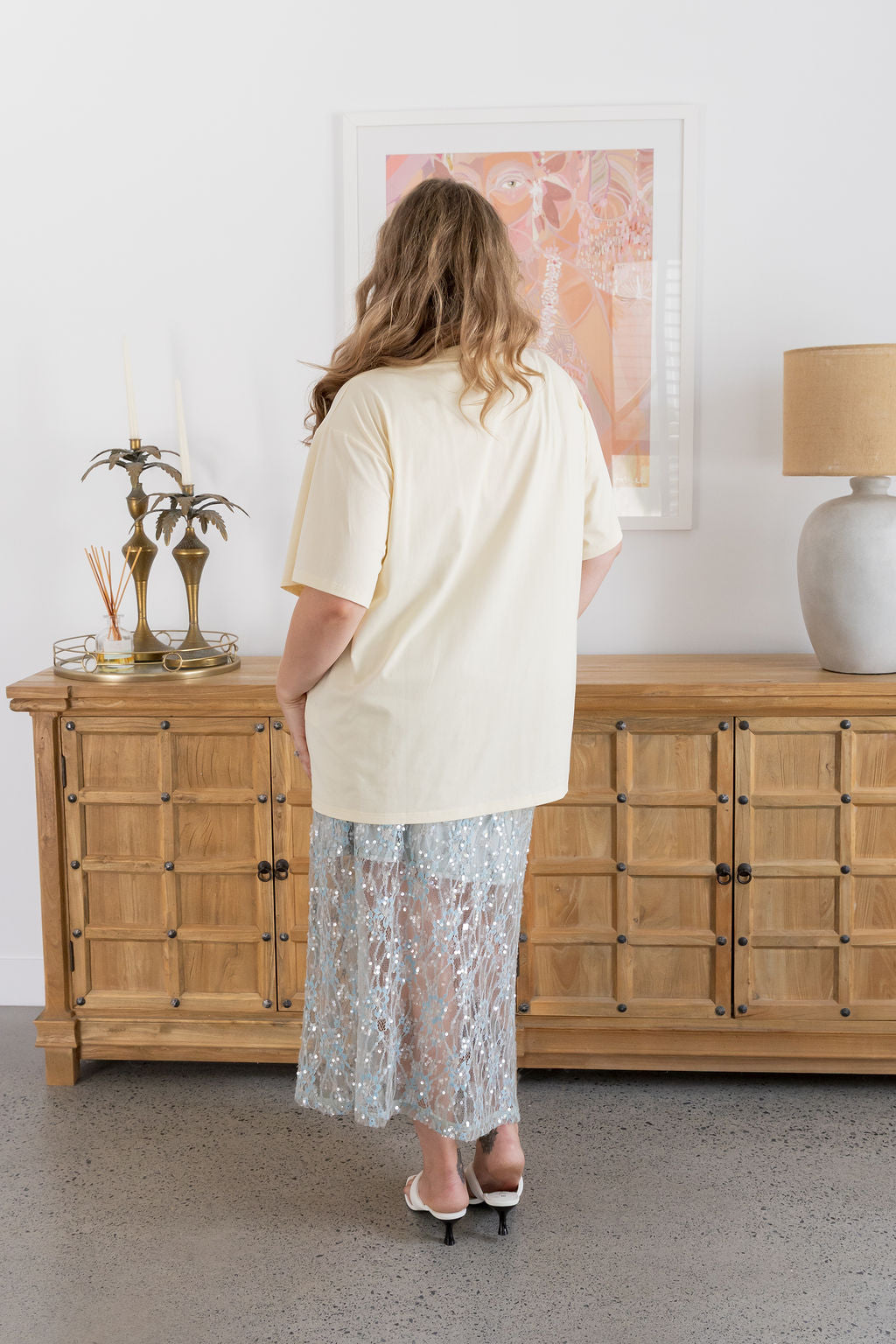 Zena Embelished Skirt in Grey/Blue Lace