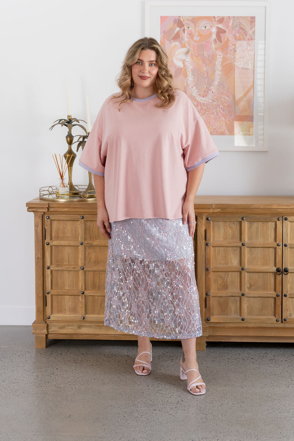 Zena Embelished Skirt in Lilac/Pink Lace