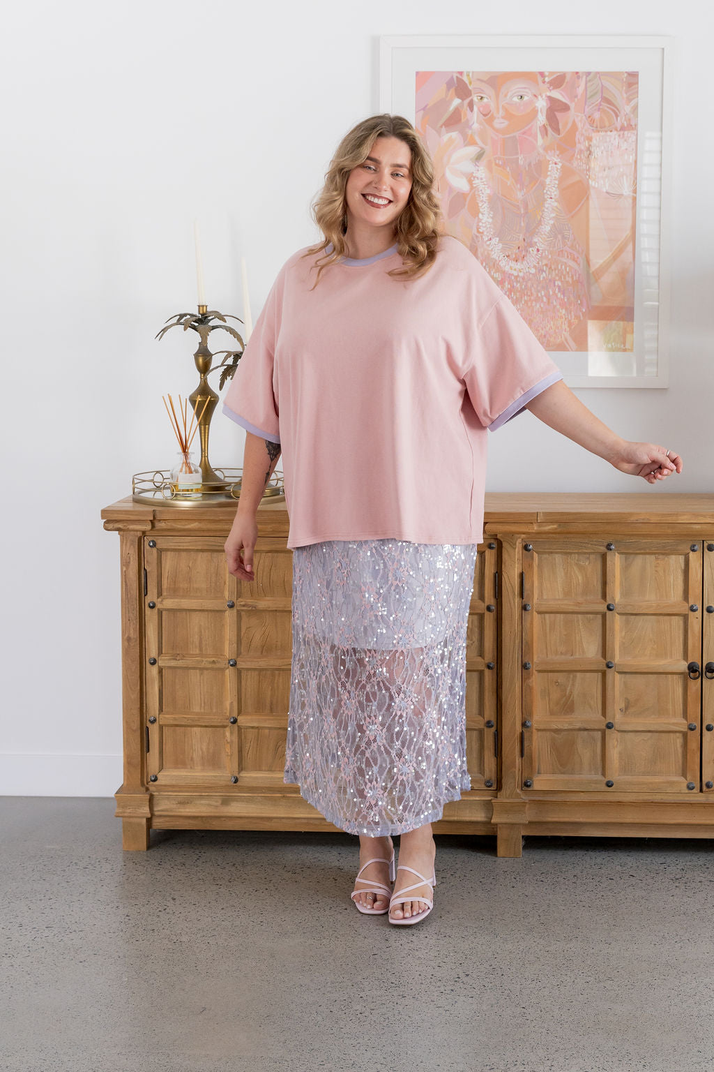 Zena Embelished Skirt in Lilac/Pink Lace