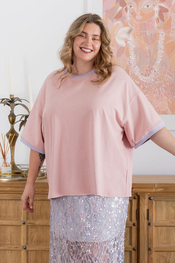 Nikita Heavyweight Cotton Tee in Blush Contrast
