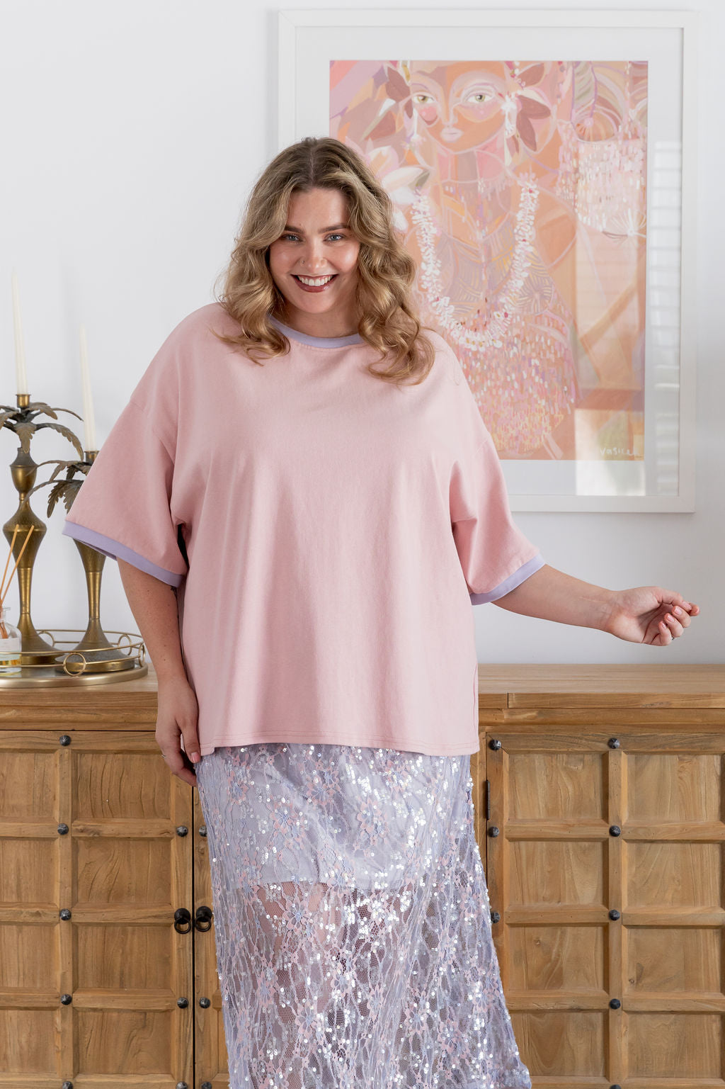 Zena Embelished Skirt in Lilac/Pink Lace