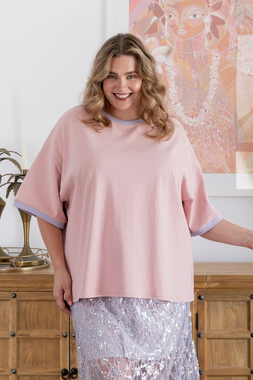 Nikita Heavyweight Cotton Tee in Blush Contrast