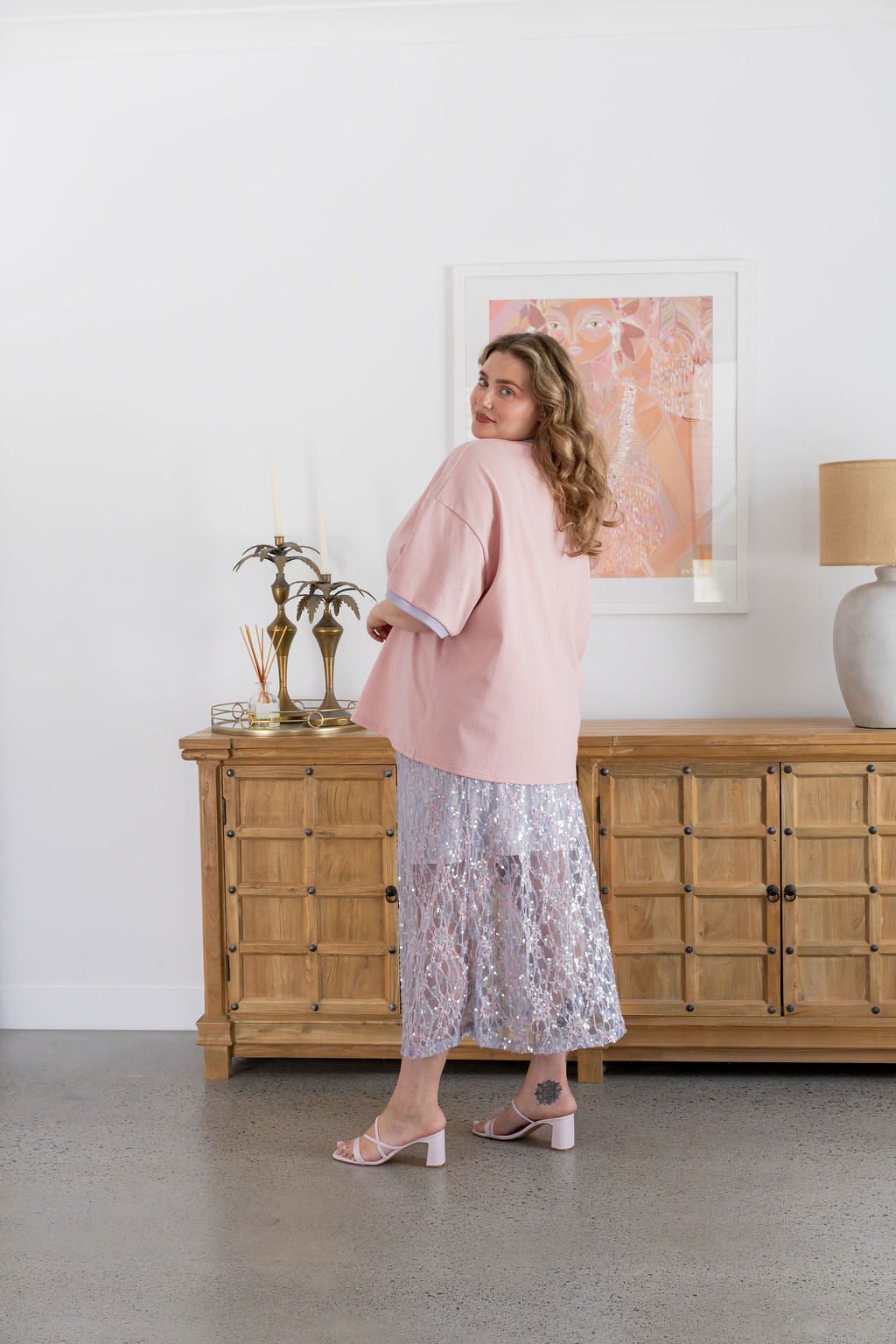 Zena Embelished Skirt in Lilac/Pink Lace
