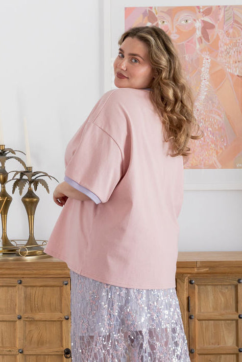Nikita Heavyweight Cotton Tee in Blush Contrast
