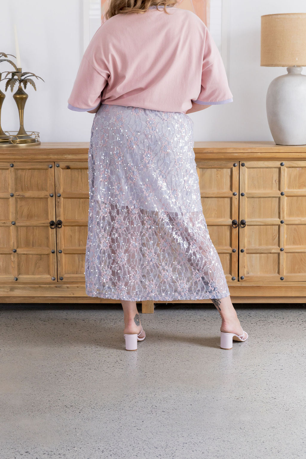 Zena Embelished Skirt in Lilac/Pink Lace