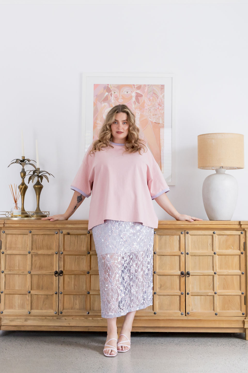 Zena Embelished Skirt in Lilac/Pink Lace