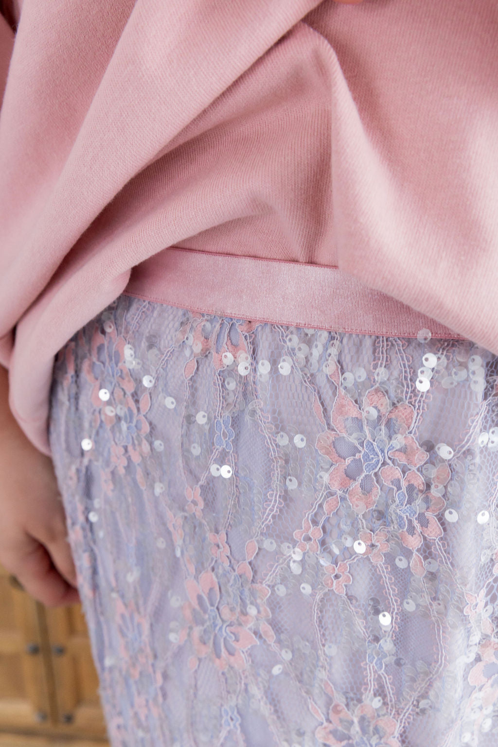 Zena Embelished Skirt in Lilac/Pink Lace