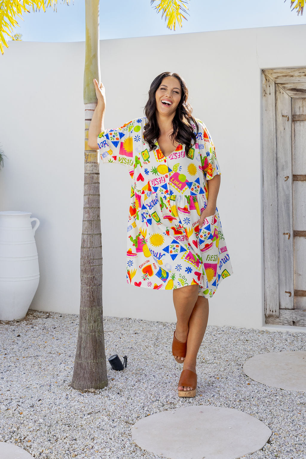 Disco Linen Blend Dress in Corazon