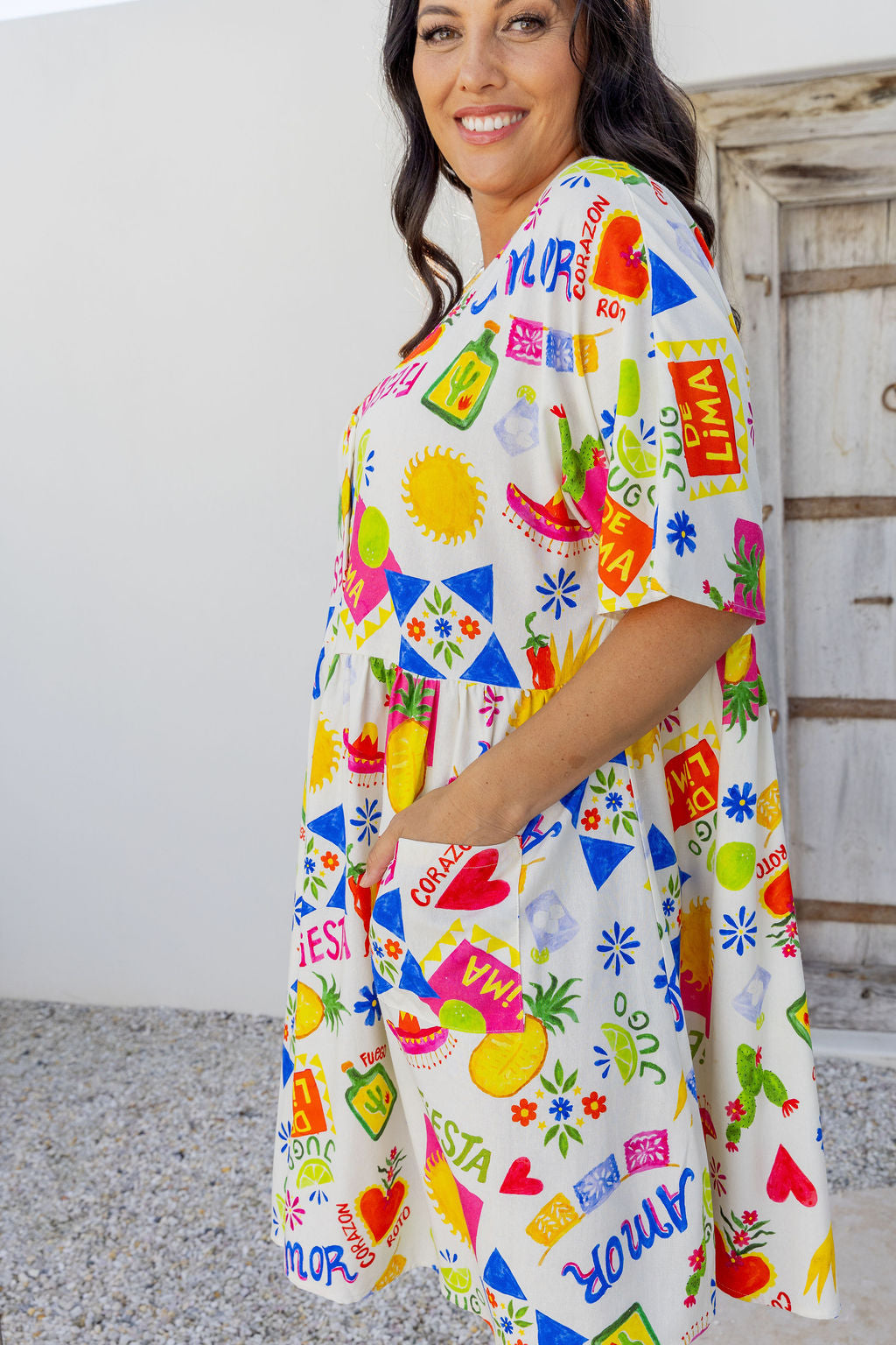 Disco Linen Blend Dress in Corazon