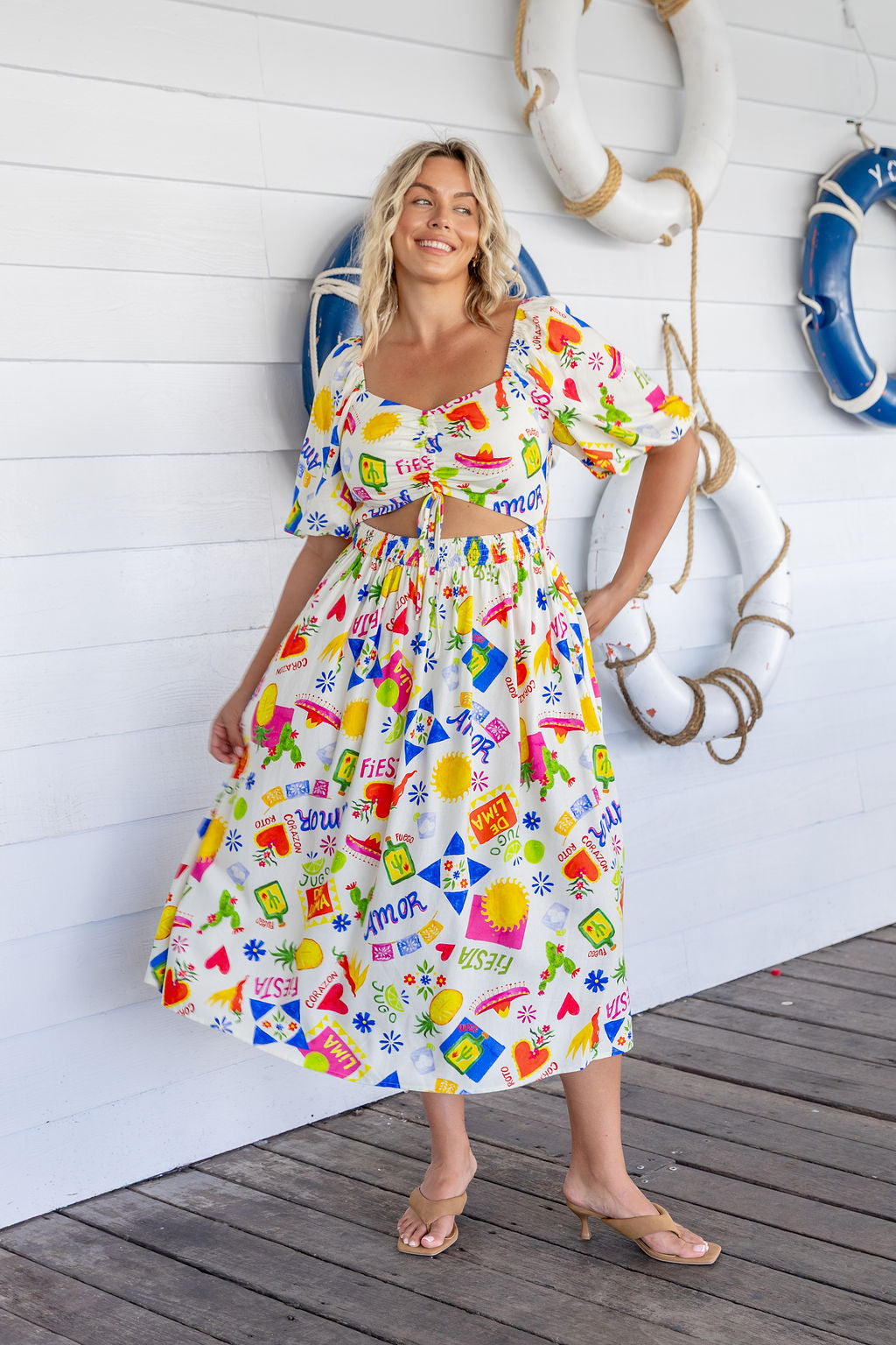 Pippa Linen Blend Cut Out Dress in Corazon
