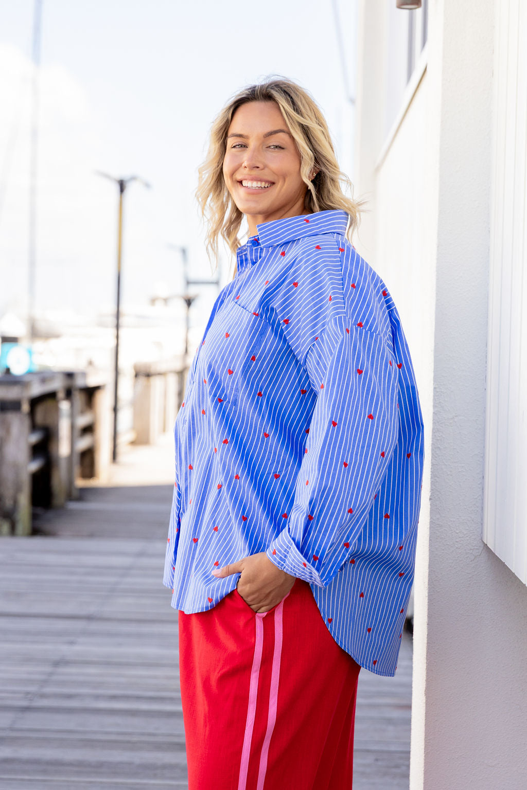 Lula Oversized Shirt in Stripes and Hearts