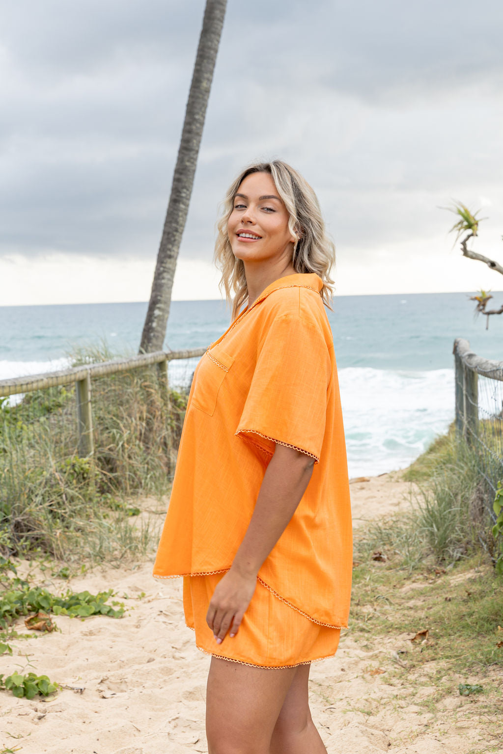 Luella Linen Blend Shirt in Orange
