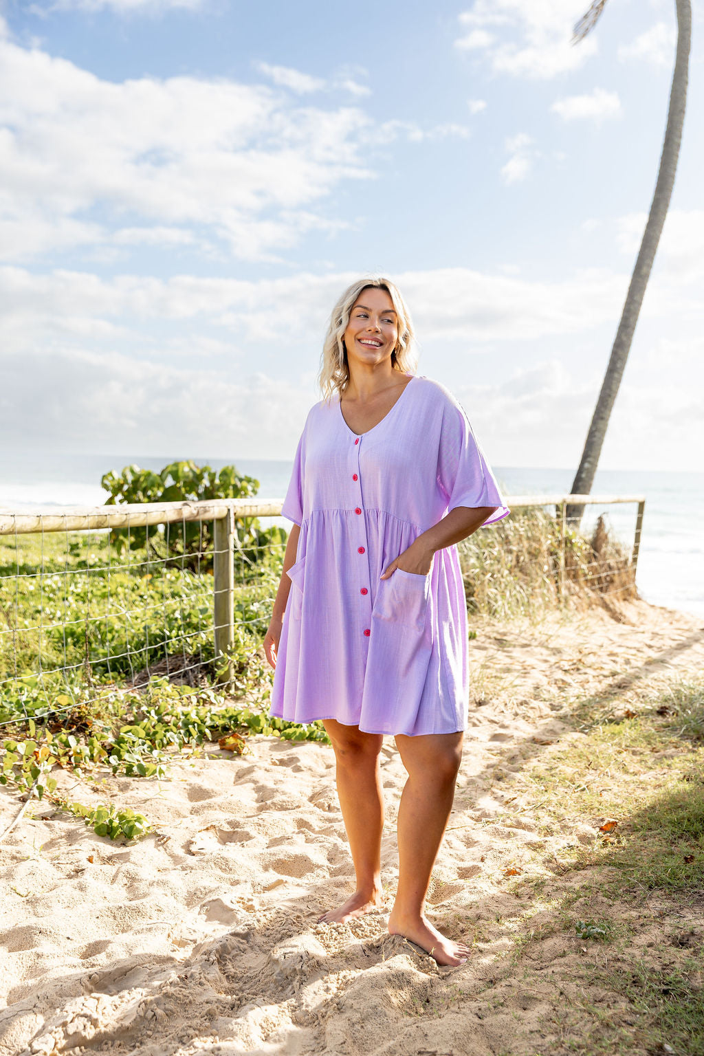 Disco Linen Blend Dress in Violet