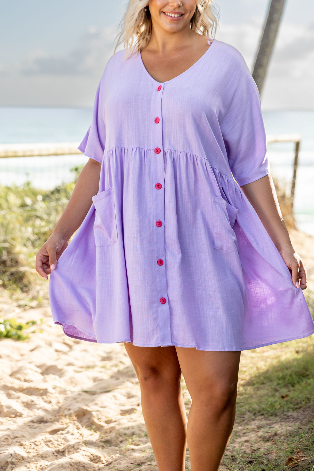 Disco Linen Blend Dress in Violet