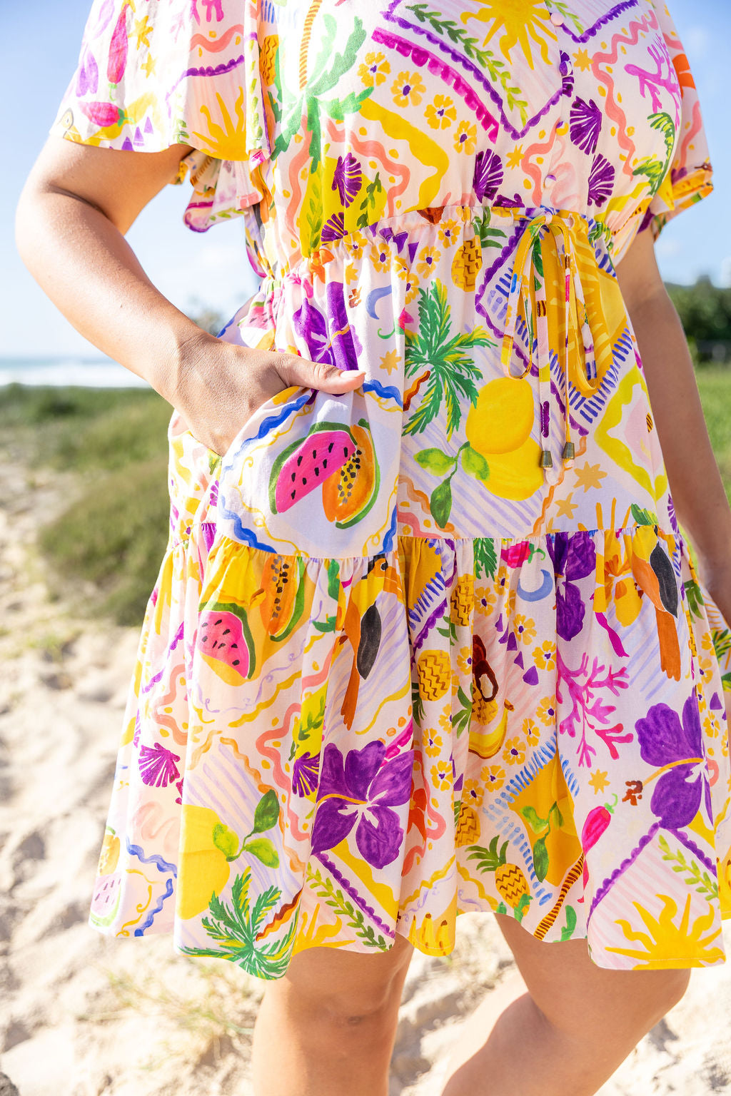 Esmae Linen Blend Dress in Toucan Paradise