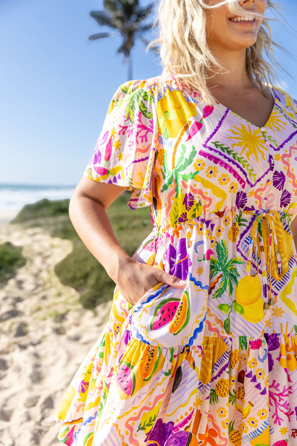 Esmae Linen Blend Dress in Toucan Paradise