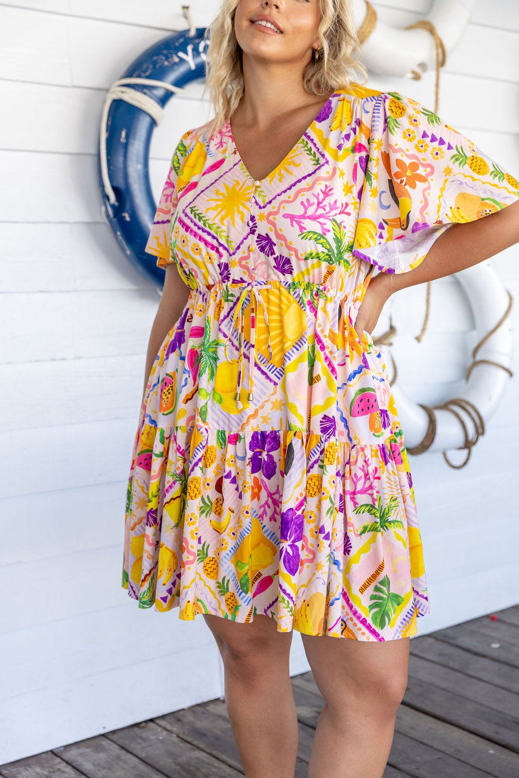 Esmae Linen Blend Dress in Toucan Paradise