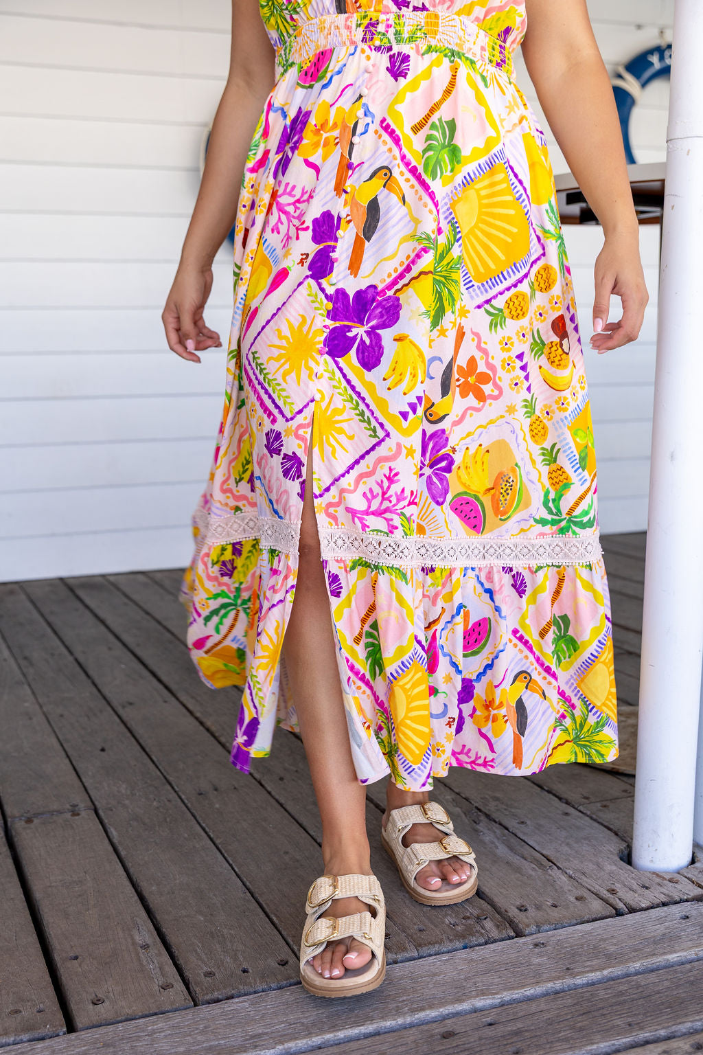 Louisa Linen Blend Maxi Dress in Toucan Paradise