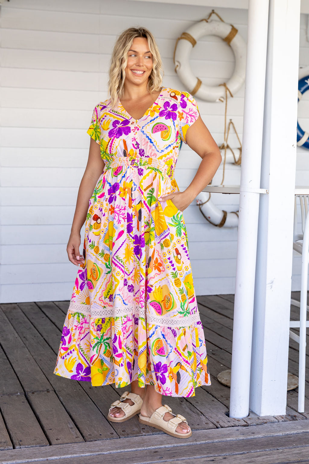 Louisa Linen Blend Maxi Dress in Toucan Paradise Proud Poppy Clothing Louisa Linen Blend Maxi Dress in Toucan Paradise Proud Poppy Clothing