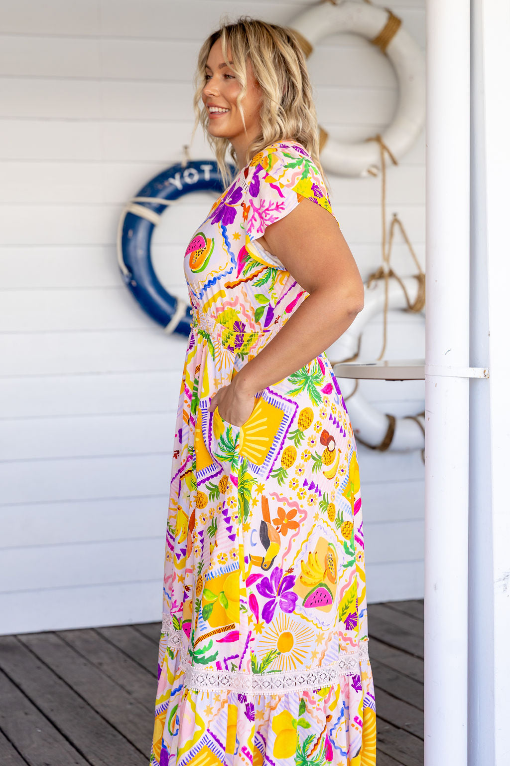 Louisa Linen Blend Maxi Dress in Toucan Paradise