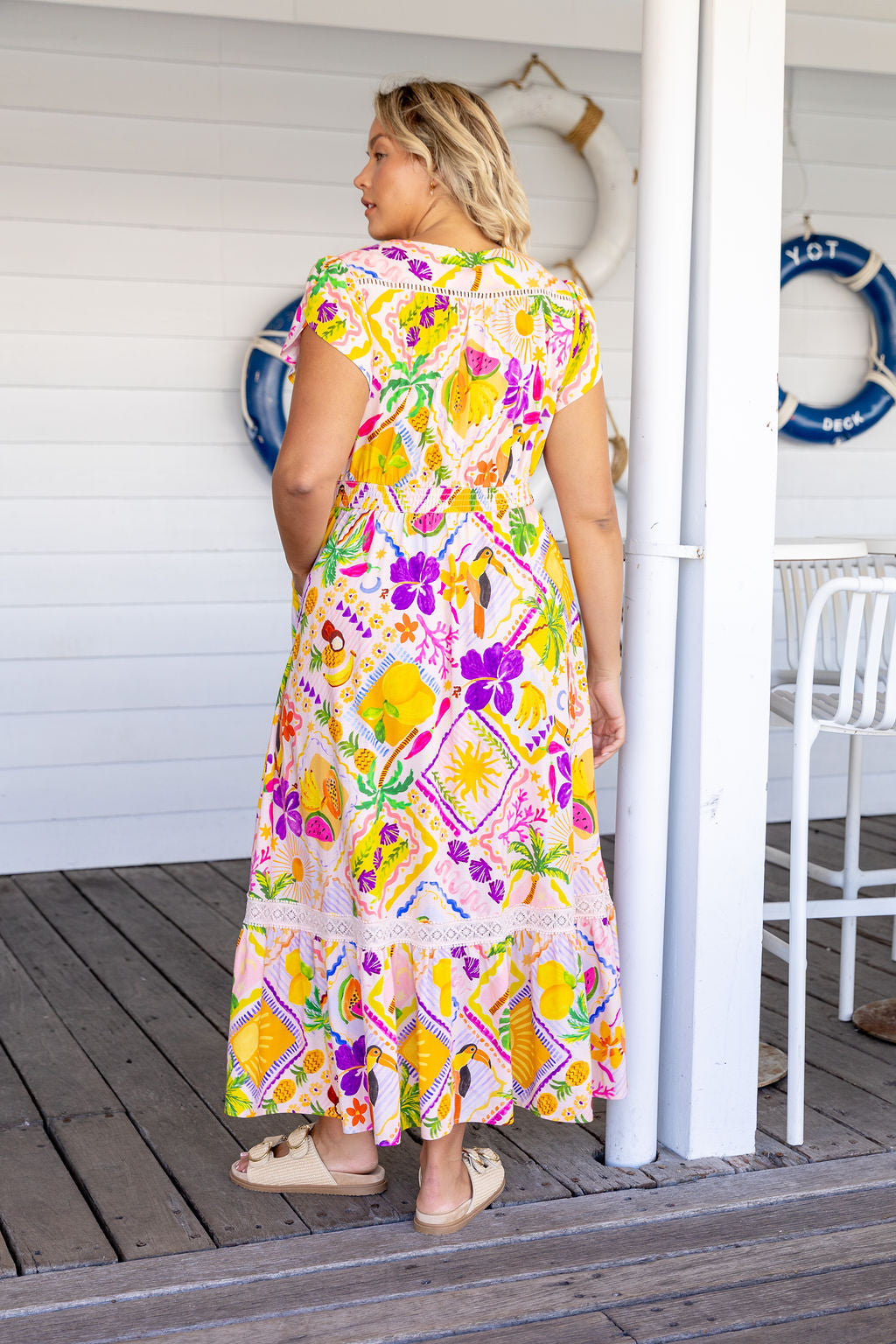 Louisa Linen Blend Maxi Dress in Toucan Paradise