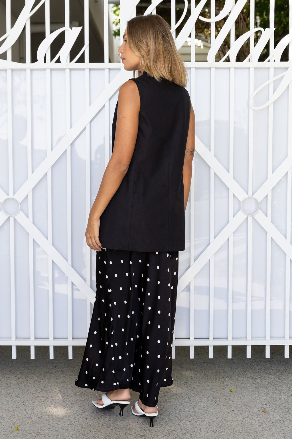 Livy Bias Skirt in Black Base Polka Dot