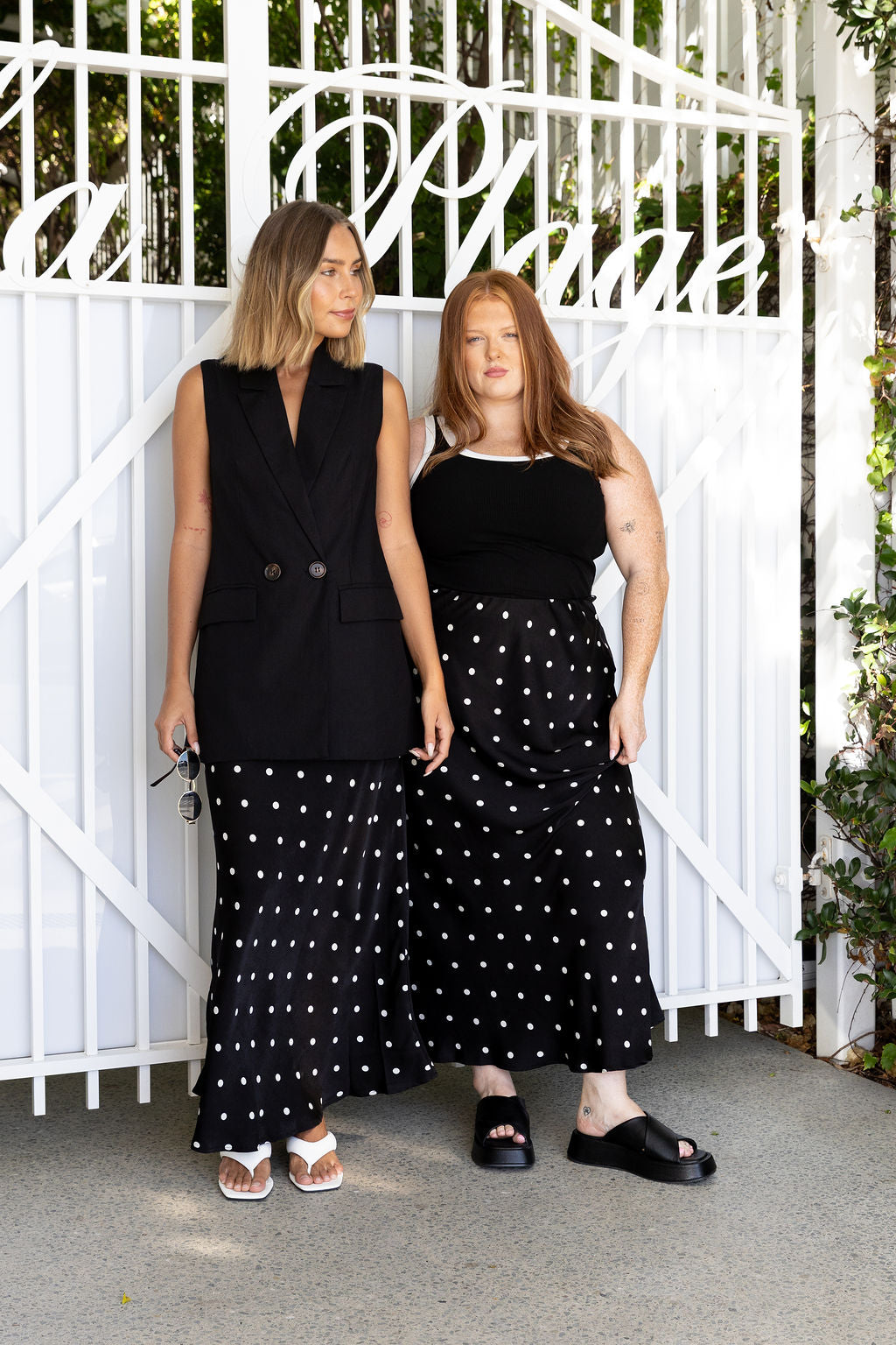 Livy Bias Skirt in Black Base Polka Dot
