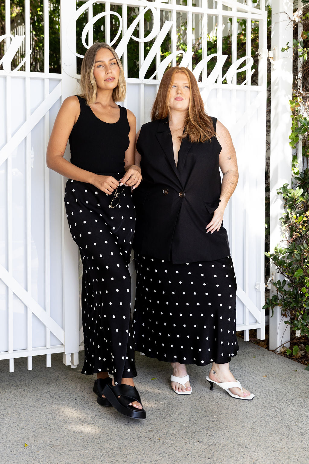Livy Bias Skirt in Black Base Polka Dot