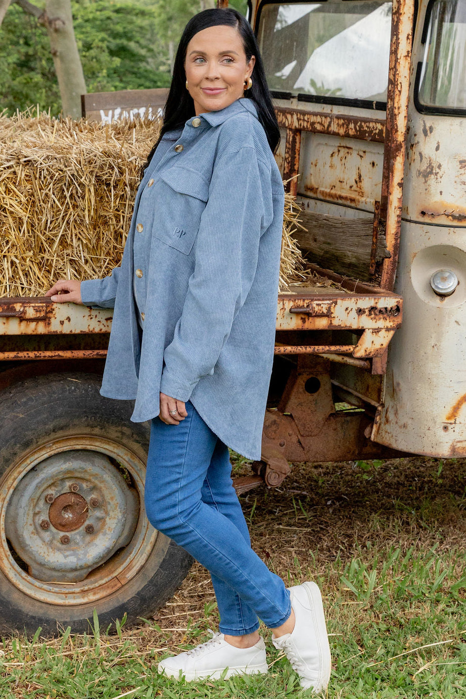 Elsia Cord Shacket in Denim Blue