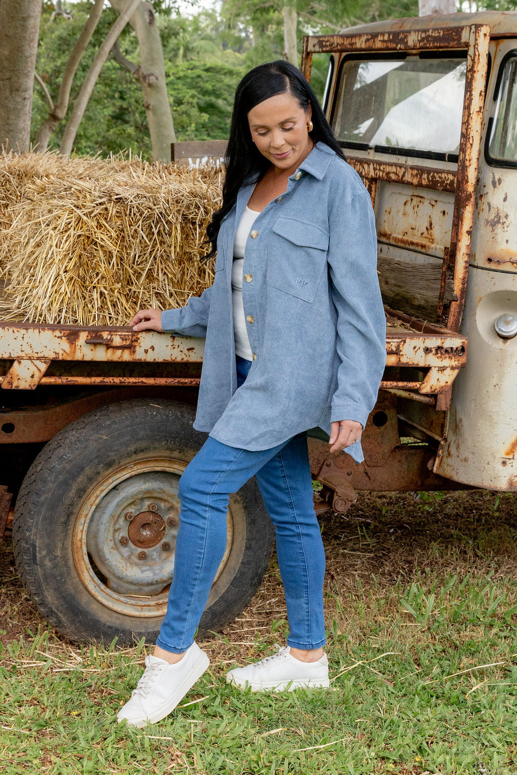 Elsia Cord Shacket in Denim Blue