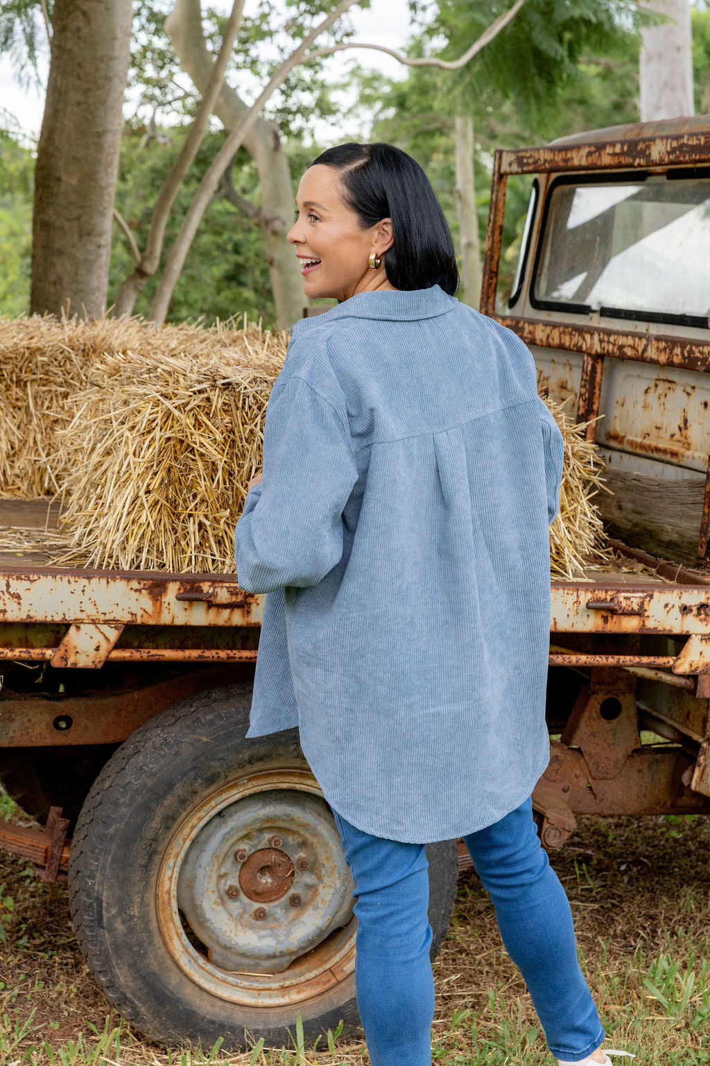 Elsia Cord Shacket in Denim Blue