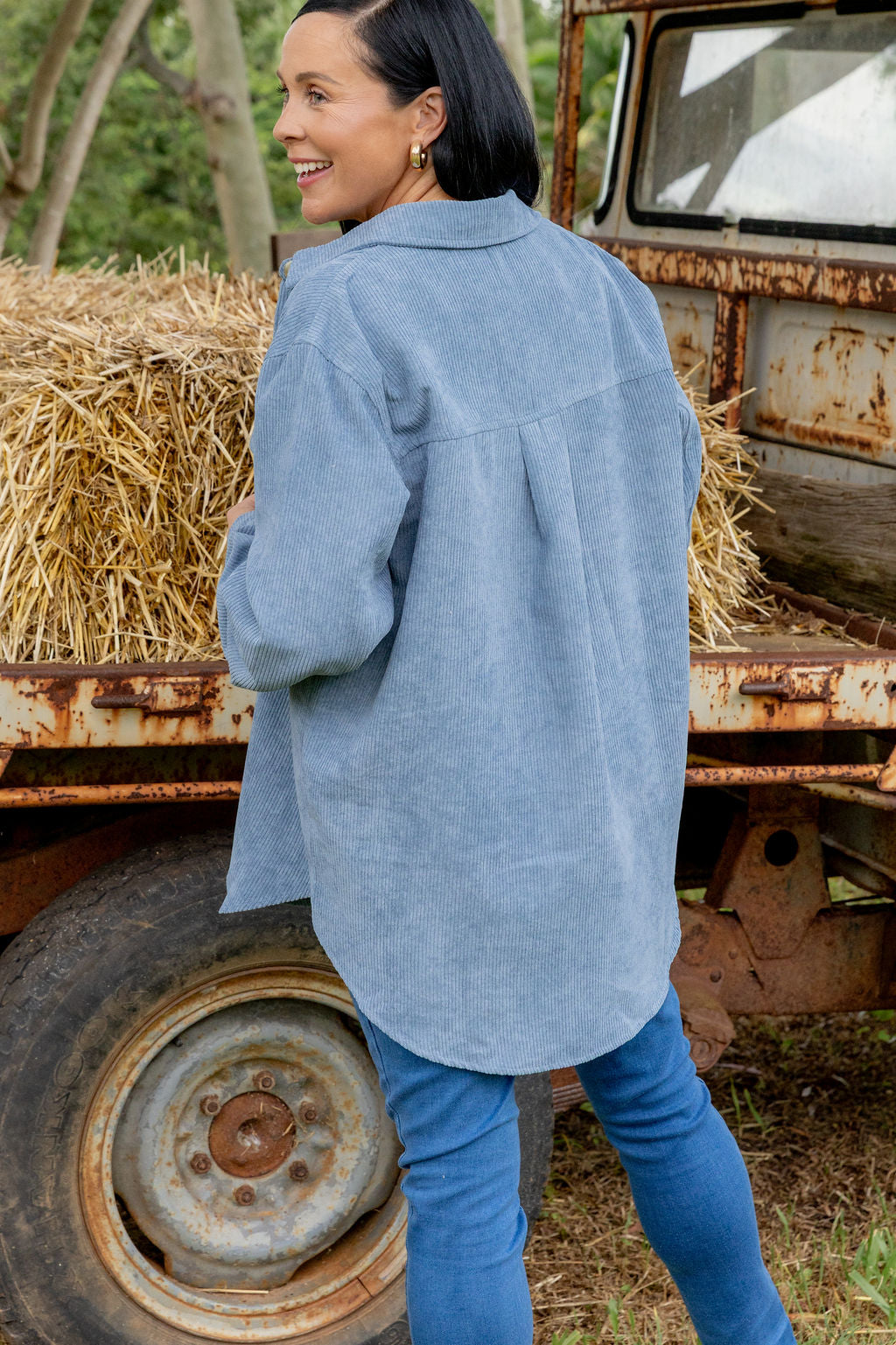 Elsia Cord Shacket in Denim Blue