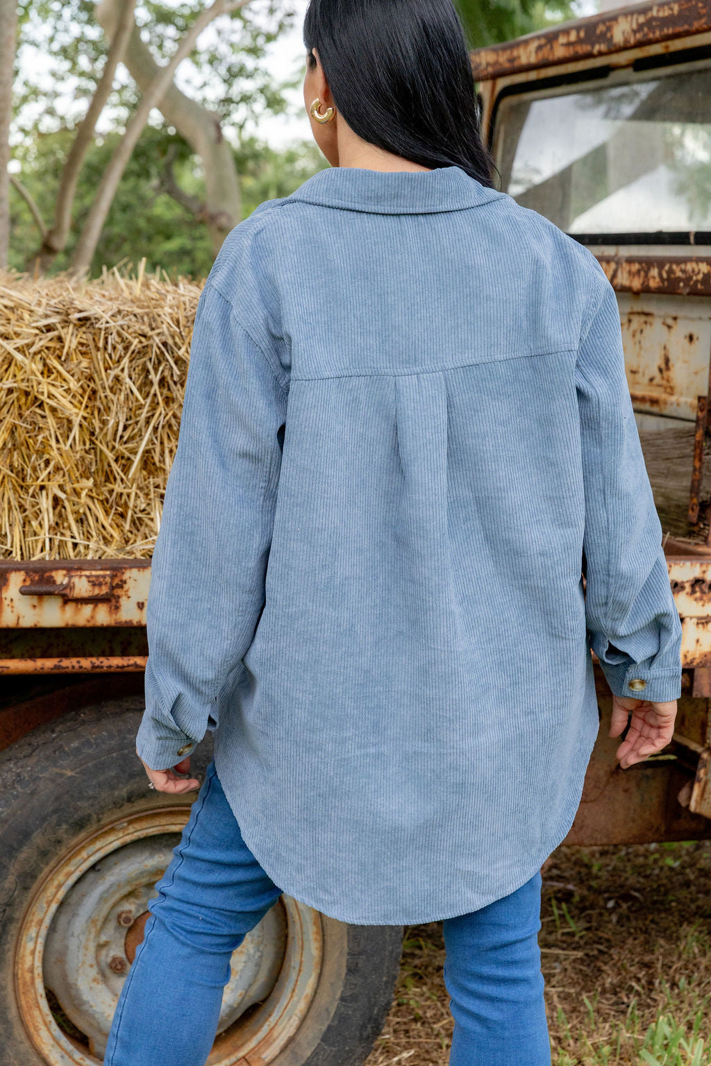 Elsia Cord Shacket in Denim Blue