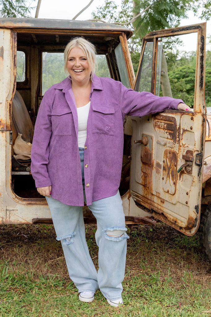 Elsia Cord Shacket in Dusty Purple