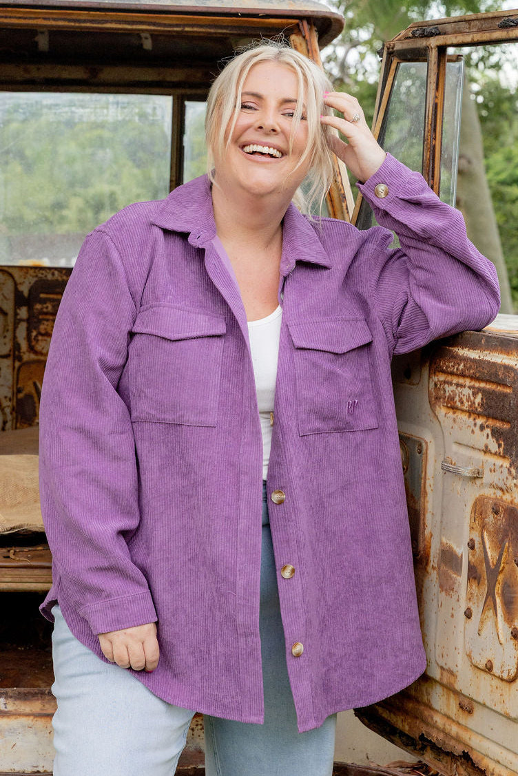 Elsia Cord Shacket in Dusty Purple