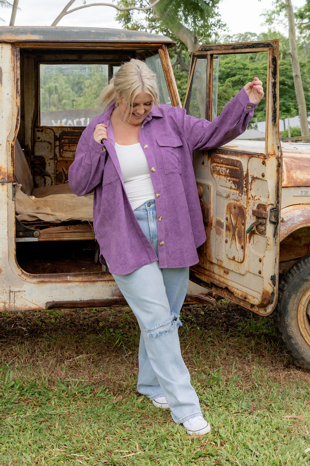 Elsia Cord Shacket in Dusty Purple