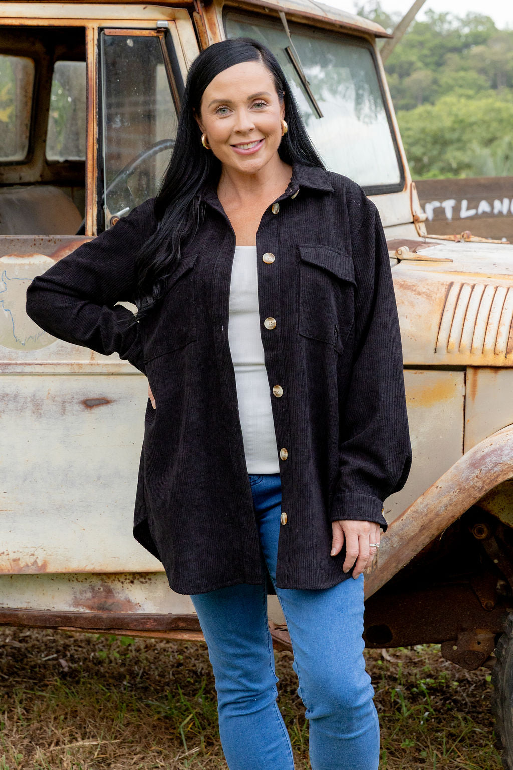 Elsia Cord Shacket in Black