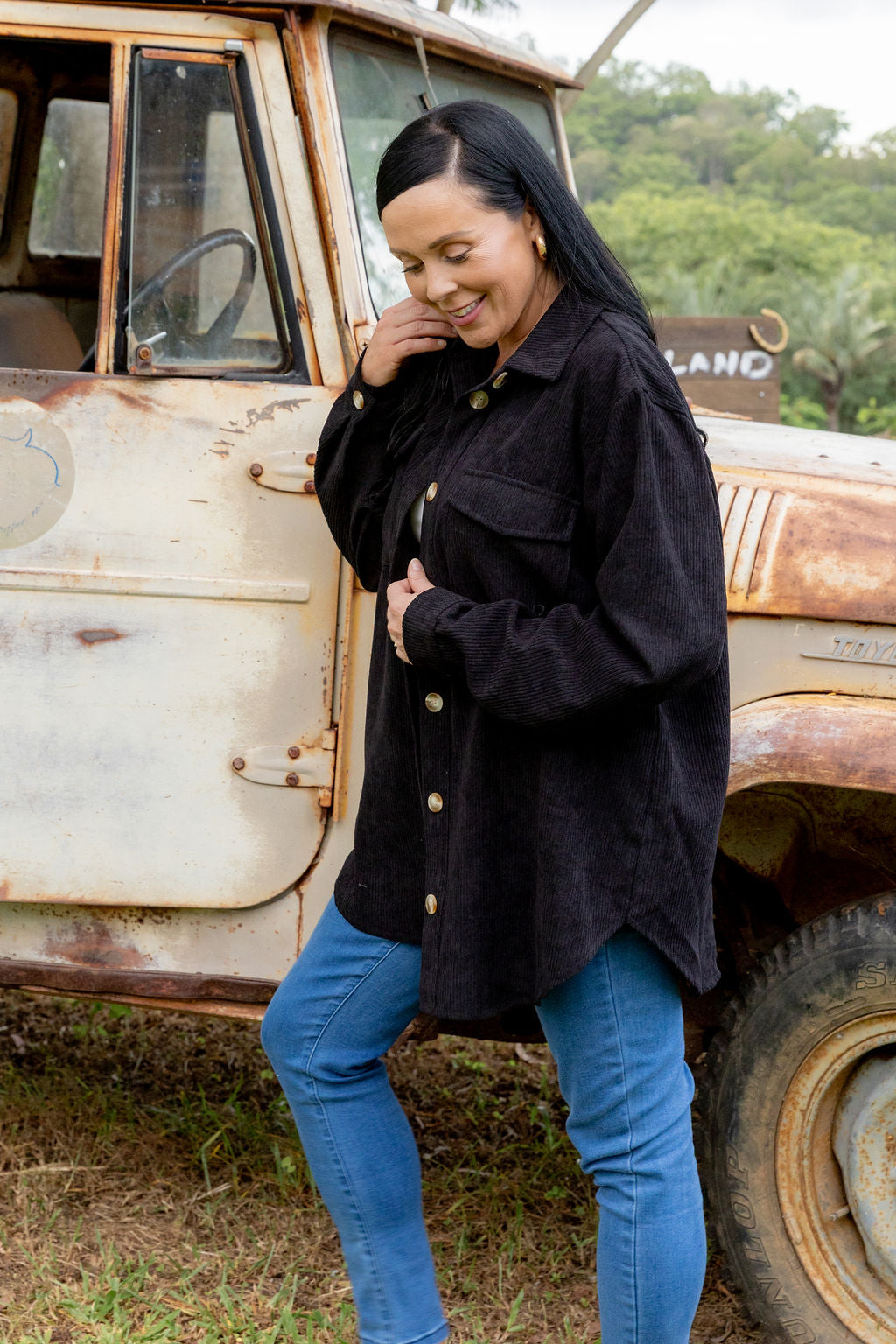 Elsia Cord Shacket in Black